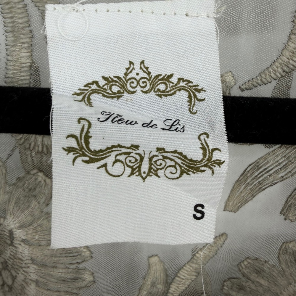 Fleur de Lis Tank Top Women Small Sage Embroidered Sequin Boho Festival Sheer - Picture 4 of 8